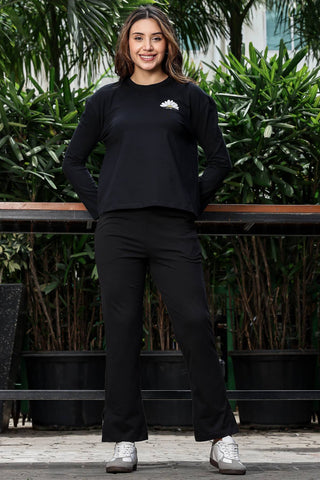 WOMEN ROUND NECK BLACK FULL SLV  CO-ORD SET