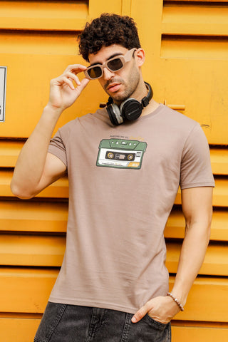 Mens Round Neck T-Shirt - Comfortable Sand Graphic Print Men's Wear Tee Stylish Regular Fit Cotton Tshirt for Casual, Outing, Hiking