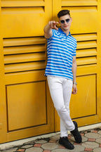 Men's Classic Cotton Polo with Stripes Blue