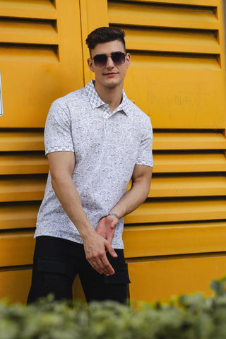 Mens Batik Printed White Polo Tshirt