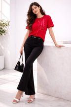 RED WOMEN HALF SLEEVE TSHIRT