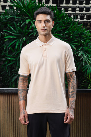 ONE SKY Men's 100% Cotton Polo Self-Design T-Shirt