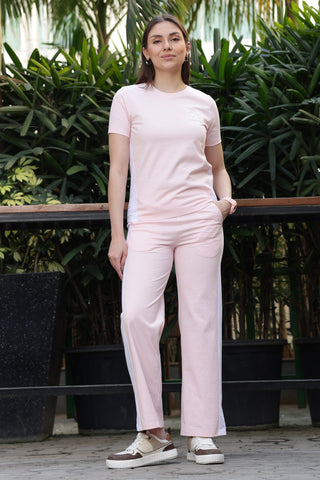 ONE SKY Women’s 100% Cotton Half Sleeve Co-Ord Set | Round Neck Top & Mid Rise Drawstring Bottom | Striped Design | 2 Pockets | Casual Wear | Machine Wash