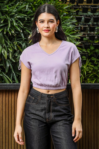 Womens V Neck Crop Top With Designer Sleeves