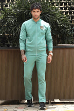Men’s Solid Tracksuit Set | Stand Collar Zip-Up Jacket & Slip-On Joggers | Cotton Blend | Mid-Rise Flat Front | 4 Pockets | Long Sleeves | Casual Athleisure Sportswear