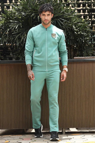 Men’s Solid Tracksuit Set | Stand Collar Zip-Up Jacket & Slip-On Joggers | Cotton Blend | Mid-Rise Flat Front | 4 Pockets | Long Sleeves | Casual Athleisure Sportswear