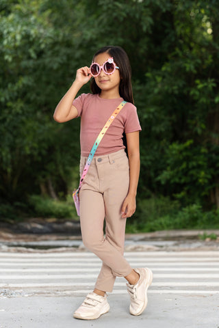Girls Cotton Slim Fit Chinos Beige