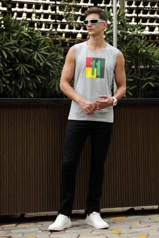 ONE SKY MEN MIRAGE GRAY PRINTED MENS TANK