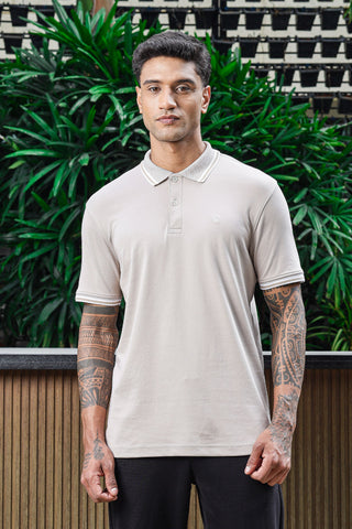 ONE SKY Men's 100% Cotton Polo Self-Design T-Shirt