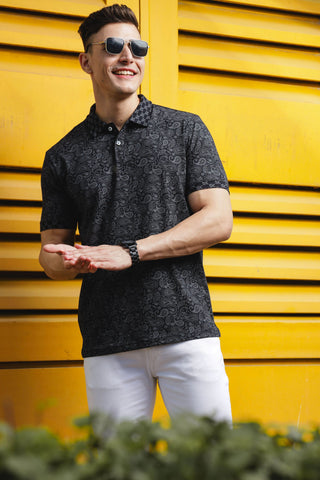 Mens Batik Printed Black Polo Tshirt