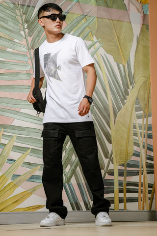 Mens Graphic Print Round Neck White Tshirt