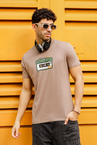 Mens Round Neck T-Shirt - Comfortable Sand Graphic Print Men's Wear Tee Stylish Regular Fit Cotton Tshirt for Casual, Outing, Hiking