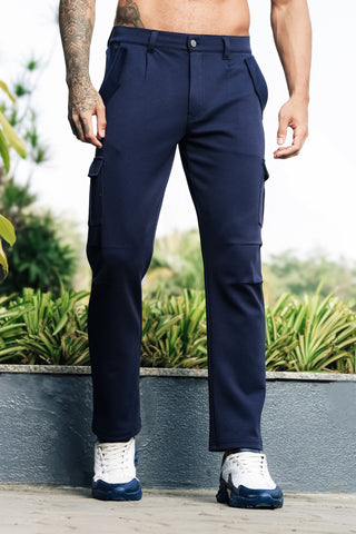 ONE SKY Men’s Cotton Polyester Pleated Trousers | Mid Rise Casual Pants with Button & Zip Closure | 6 Pockets | Solid Color | Machine Wash