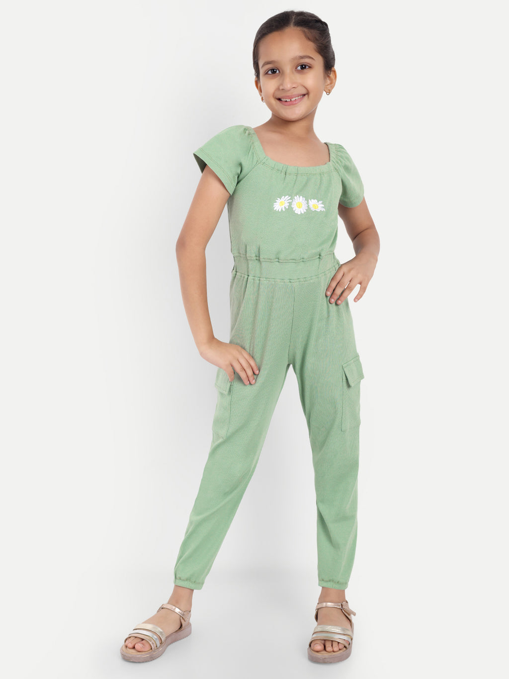 ONE SKY GIRLS FAIR GREEN SOLID JUMPSUIT