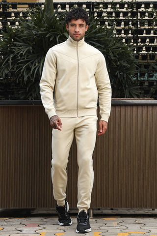 Men’s Solid Tracksuit Set | Cotton Blend Mock Collar Zip-Up Jacket & Slip-On Joggers | Mid-Rise Flat Front | 4 Pockets | Long Sleeves | Casual Athleisure Sportswear