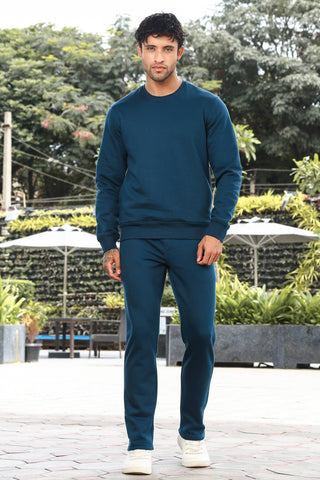 Men’s Solid Tracksuit Set | Round Neck Long Sleeve Top & Slip-On Joggers | Cotton Blend | Mid-Rise Flat Front | 5 Pockets | Casual Athleisure Wear