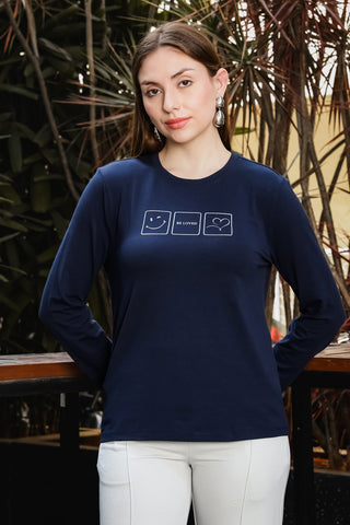 ONE SKY Women's Printed & Graphic Full Sleeve T-Shirt | Cotton Modal Blend Round Neck Top | Soft & Stretchy