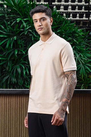 ONE SKY Men's 100% Cotton Polo Self-Design T-Shirt