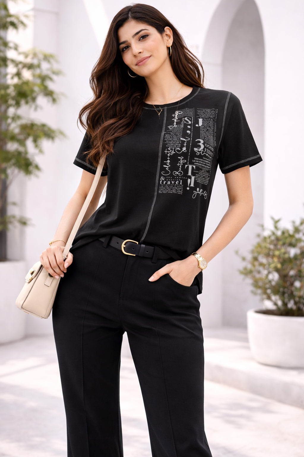 BLACK WOMEN HALF SLEEVE TSHIRT