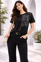 BLACK WOMEN HALF SLEEVE TSHIRT