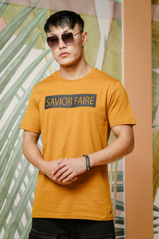 Mens Graphic Print Round Neck Orange Tshirt