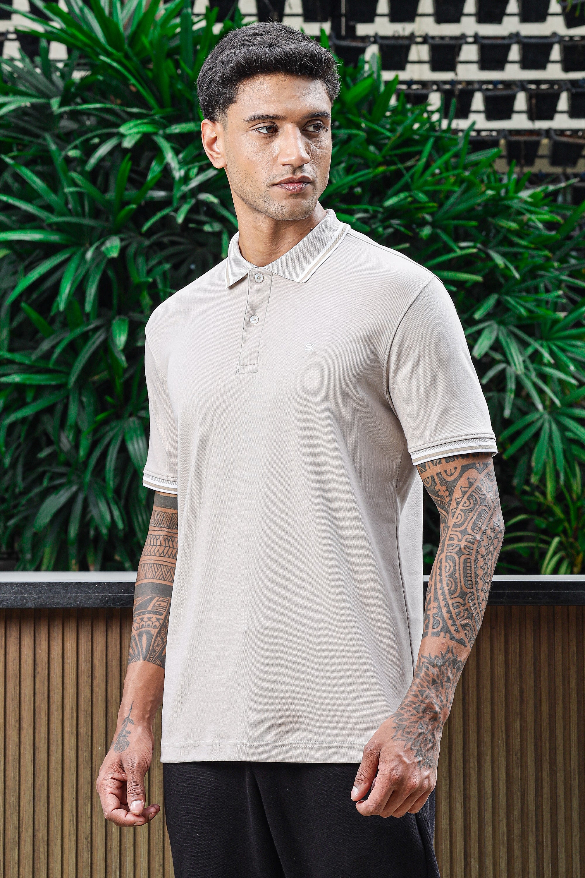 ONE SKY Men's 100% Cotton Polo Self-Design T-Shirt
