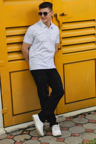 Mens Batik Printed White Polo Tshirt