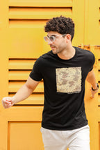 Round Neck T-Shirt - Comfortable Black Graphic Print