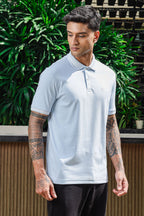 ONE SKY Men's 100% Cotton Polo Self-Design T-Shirt