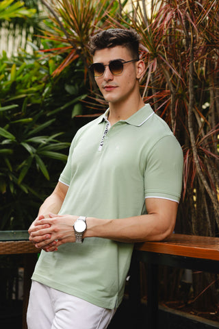 Men's Printed Collared Neck Green 100% Cotton Polo T-Shirt