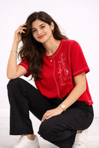 RED WOMEN HALF SLEEVE TSHIRT