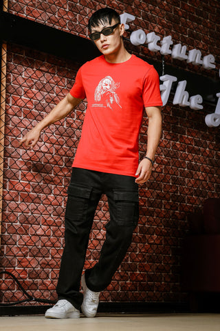 Mens Graphic Print Round Neck Red Tshirt