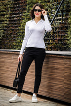 Womens Full Sleeve Polo Neck White Top