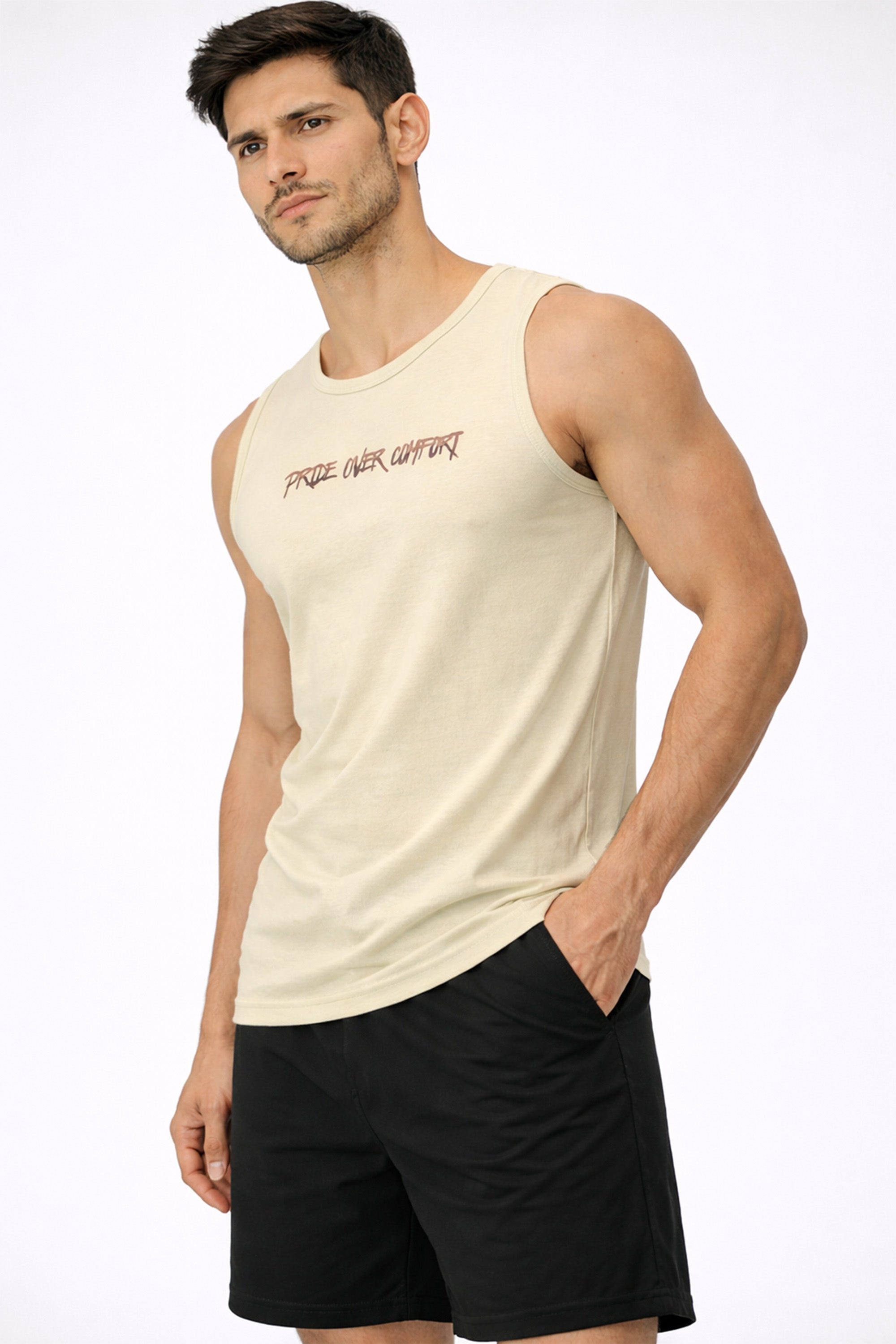 ECRU COLOR MEN TANK TOP