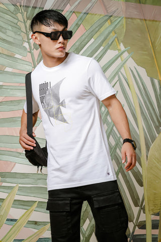 Mens Graphic Print Round Neck White Tshirt