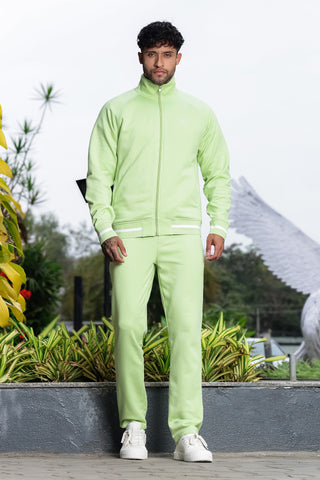 Men's Solid Tracksuit Set | Cotton Blend Mock Collar Zip-Up Jacket & Drawstring Joggers | Mid-Rise Fit | 4 Pockets | Long Sleeves | Casual Athleisure Sportswear