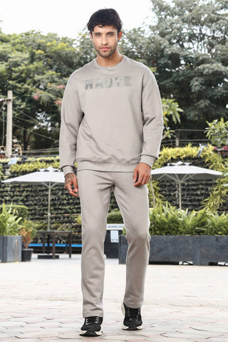 Men’s Embroidered Typography Tracksuit Set | Round Neck Long Sleeve Top & Drawstring Joggers | Cotton Blend | Mid-Rise Flat Front | 5 Pockets | Casual Athleisure Wear