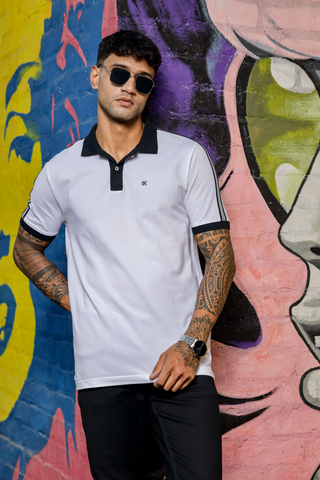 Mens Pure Cotton White Designer Polo Tshirt