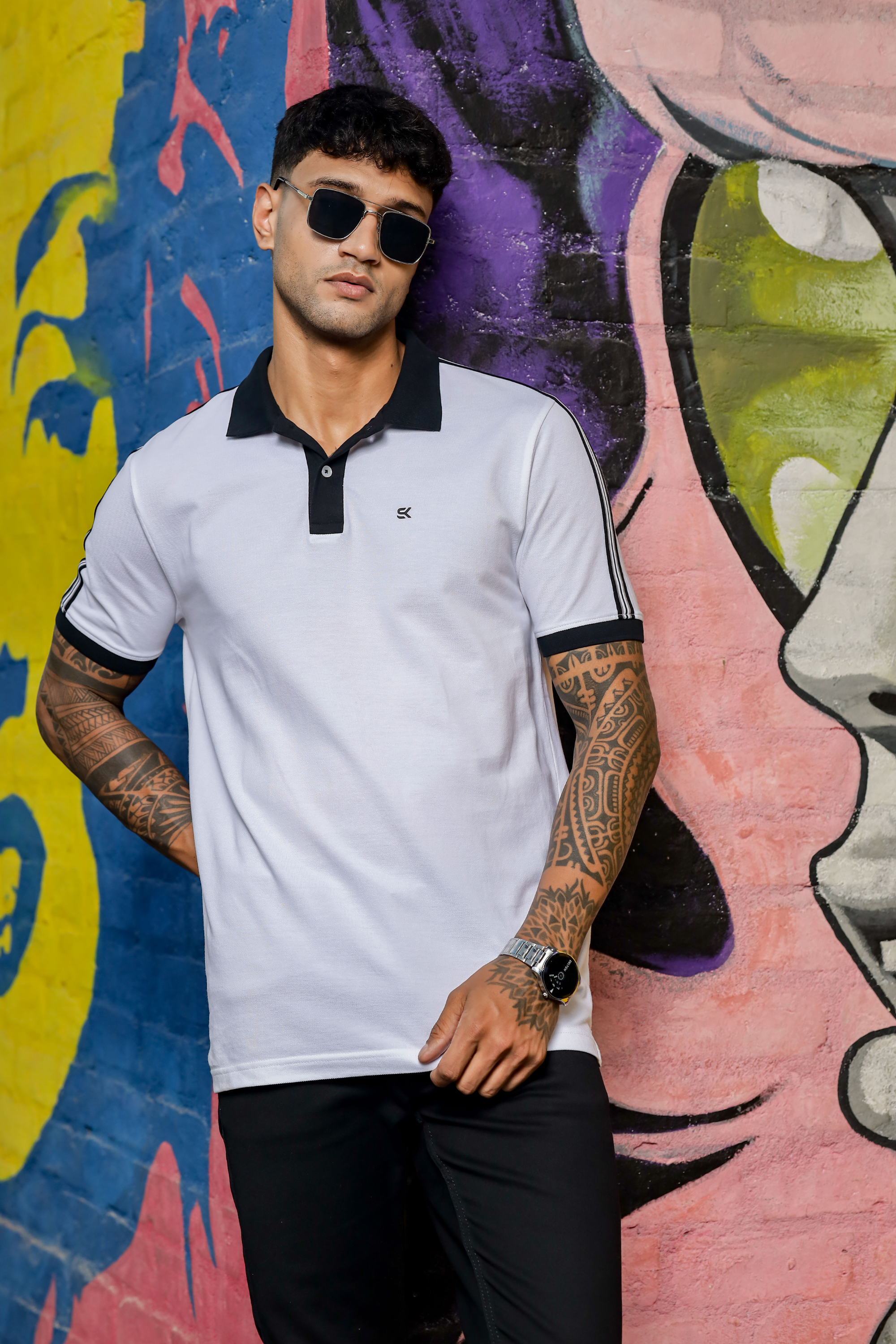 Mens Pure Cotton White Designer Polo Tshirt