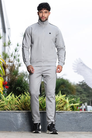 Men's Striped Tracksuit Set | Cotton Blend Activewear with Mock Collar | Zipper Top & Drawstring Bottom | 4 Pockets | Mid-Rise Flat Front Joggers | Casual Gym Sportswear