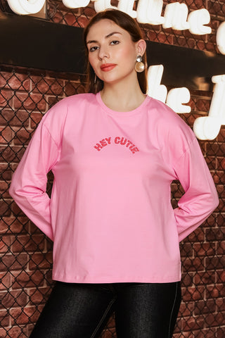 ONE SKY Women's Printed & Graphic Full Sleeve T-Shirt | 95% Cotton 5% Spandex Round Neck Top | Comfortable Fit