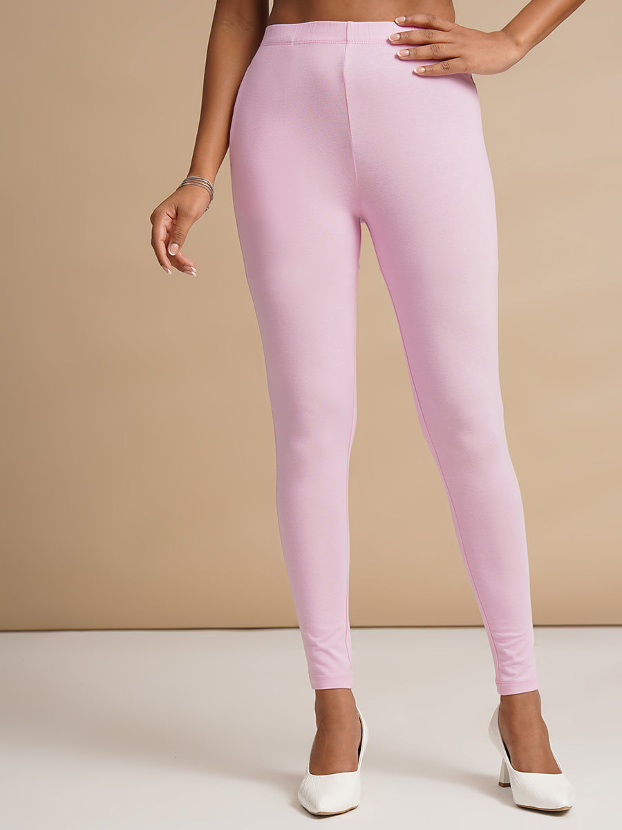 WOMEN BABY PINK ANKLE LENGTH LEGGING – One Sky - Main Image