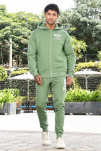 Men's Hooded Tracksuit Set | Typography Print Cotton Blend | Zip-Up Hoodie & Slip-On Joggers | Mid-Rise Fit | Long Sleeves | 4 Pockets | Casual Athleisure Streetwear