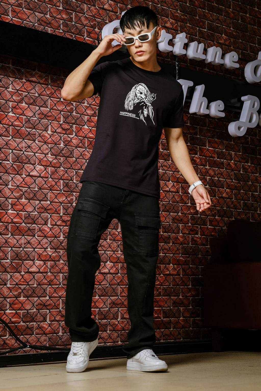 Mens Graphic Print Round Neck Black Tshirt