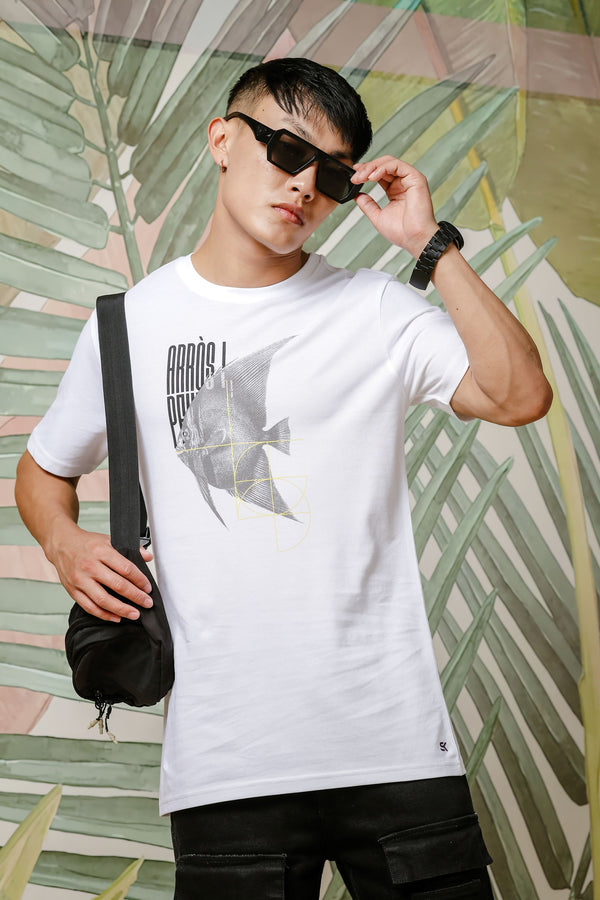 Mens Graphic Print Round Neck White Tshirt