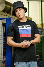 ONE SKY MEN BLACK TYPOGRAPHY PRINTED T SHIRT
