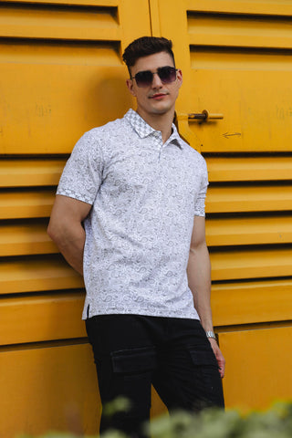 Mens Batik Printed White Polo Tshirt