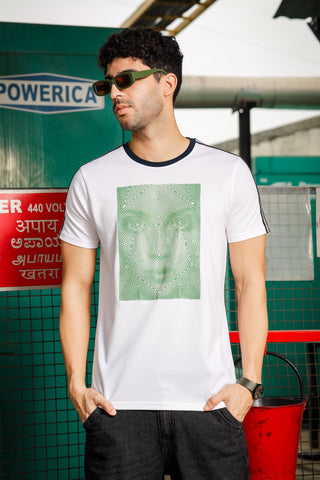 Mens Round Neck T-Shirt - Comfortable White Graphic Print, Men's Wear Tee Stylish Regular Fit Cotton Tshirt for Casual, Outing, Hiking