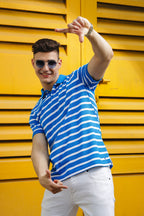 Men's Classic Cotton Polo with Stripes Blue