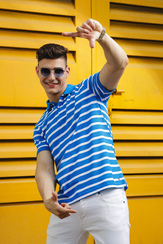 Men's Classic Cotton Polo with Stripes Blue